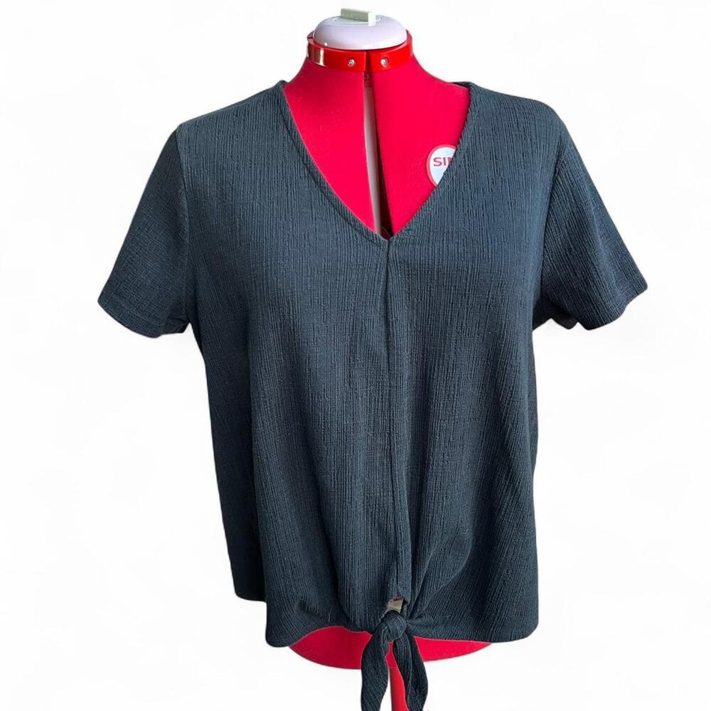 J Crew Black‎ Cotton Blend Textured T Shirt With Front Tie Size XL